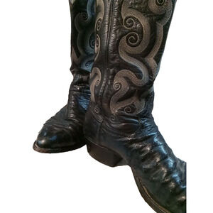 VINTAGE TONY LLAMA ROPER BLACK OSTRICH BOOTS 8EE